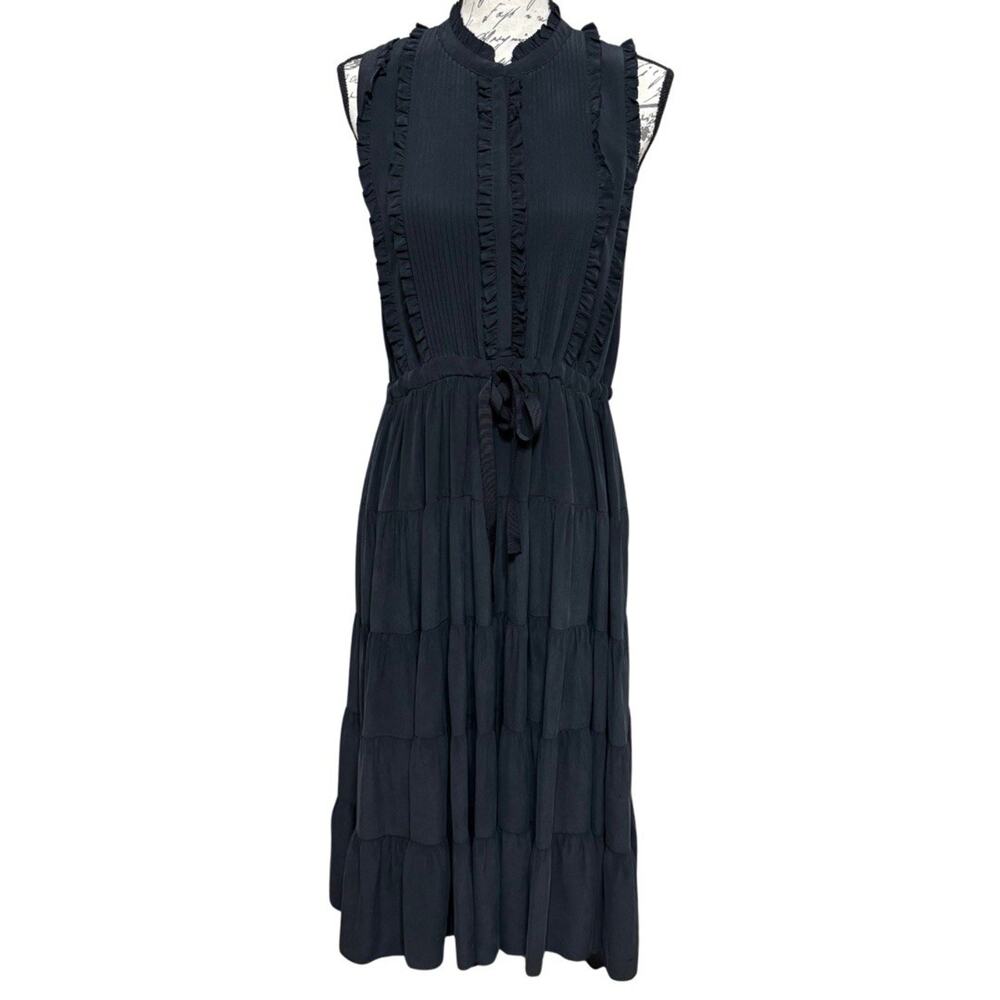 Ulla Johnson ARISA Silk Tiered Midi Dress Size 4 Black Sleeveless Ruffles